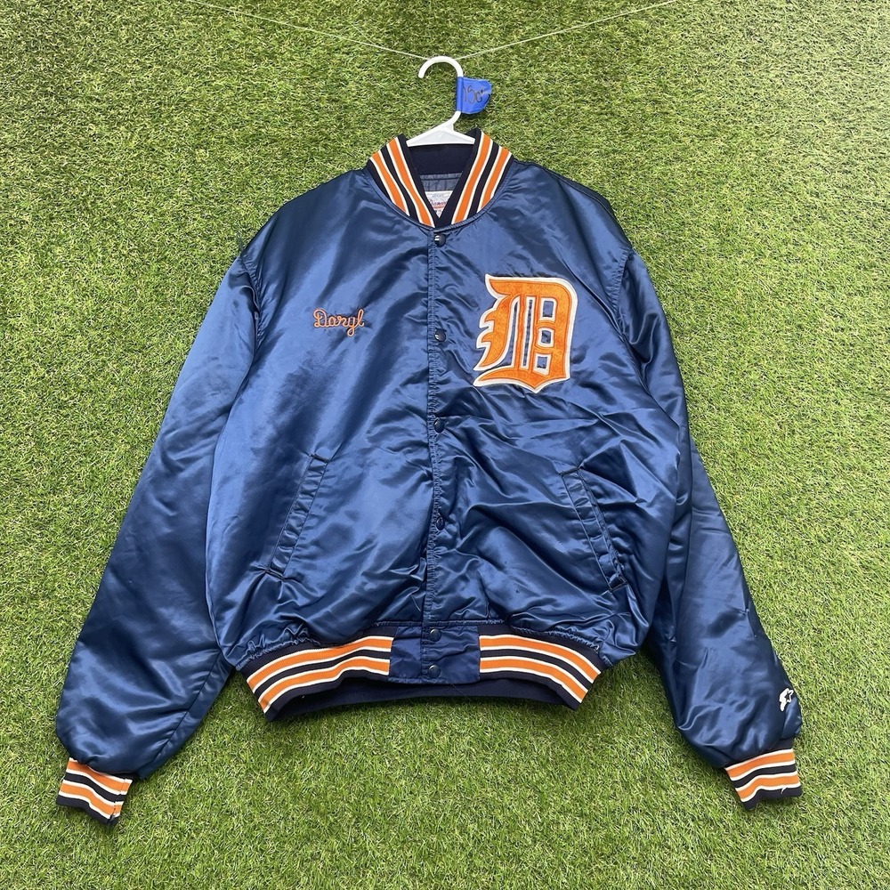 Vintage Detroit Tigers Satin Starter Jacket Mens XL MLB Snap Close Softshell 90s